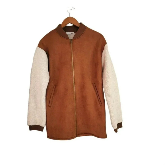 SAGE THE LABEL SUEDE FLEECE ZIP UP JACKET S Oversized LONGSLEEVES POCKET WOMEN'S - Picture 1 of 8